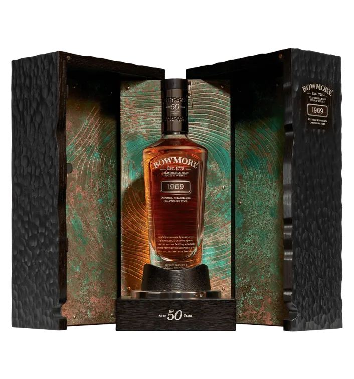 bowmore 1969 50 year old bottle and box