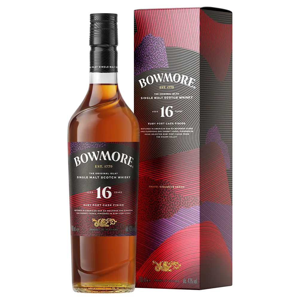 Bowmore 16 year old ruby port cask finish and box