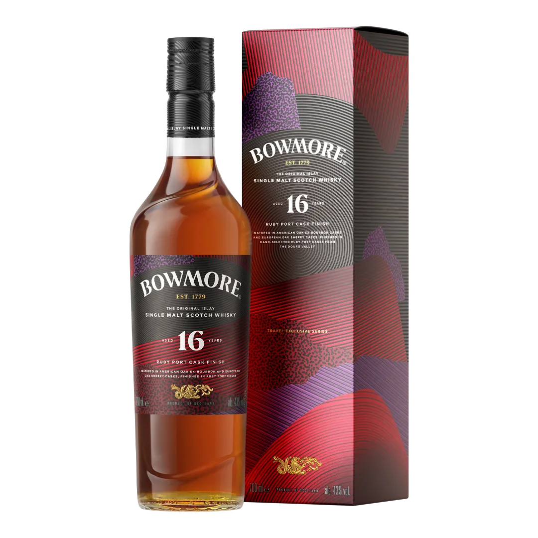 Bowmore 16 year old ruby port cask finish and box